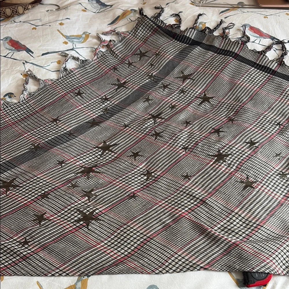 Unique Plaid Scarf with Star Accents. Light material. Triangular. 66” x …